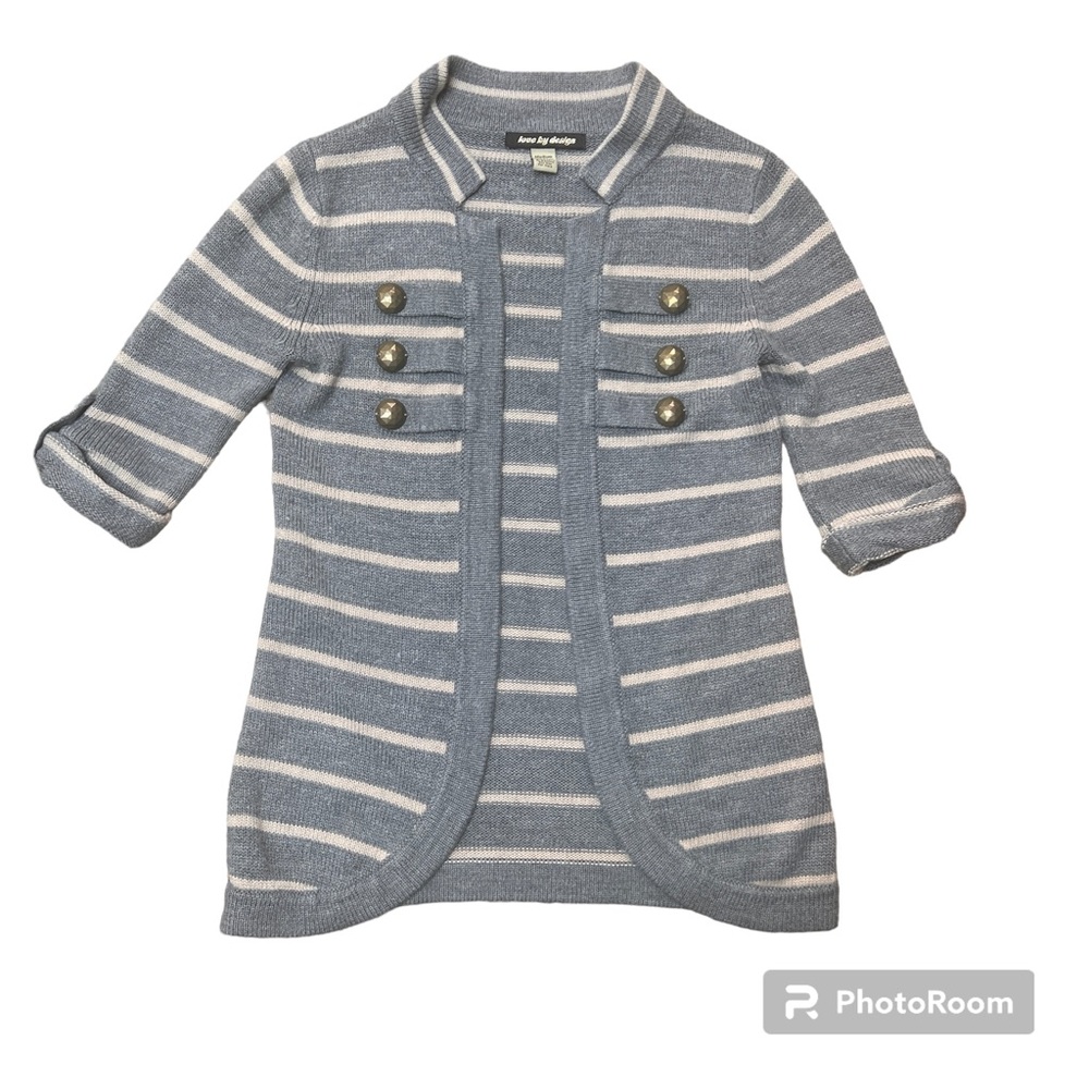 Love By Design Gray 3/4 Sleeve Stripped Cardigan
